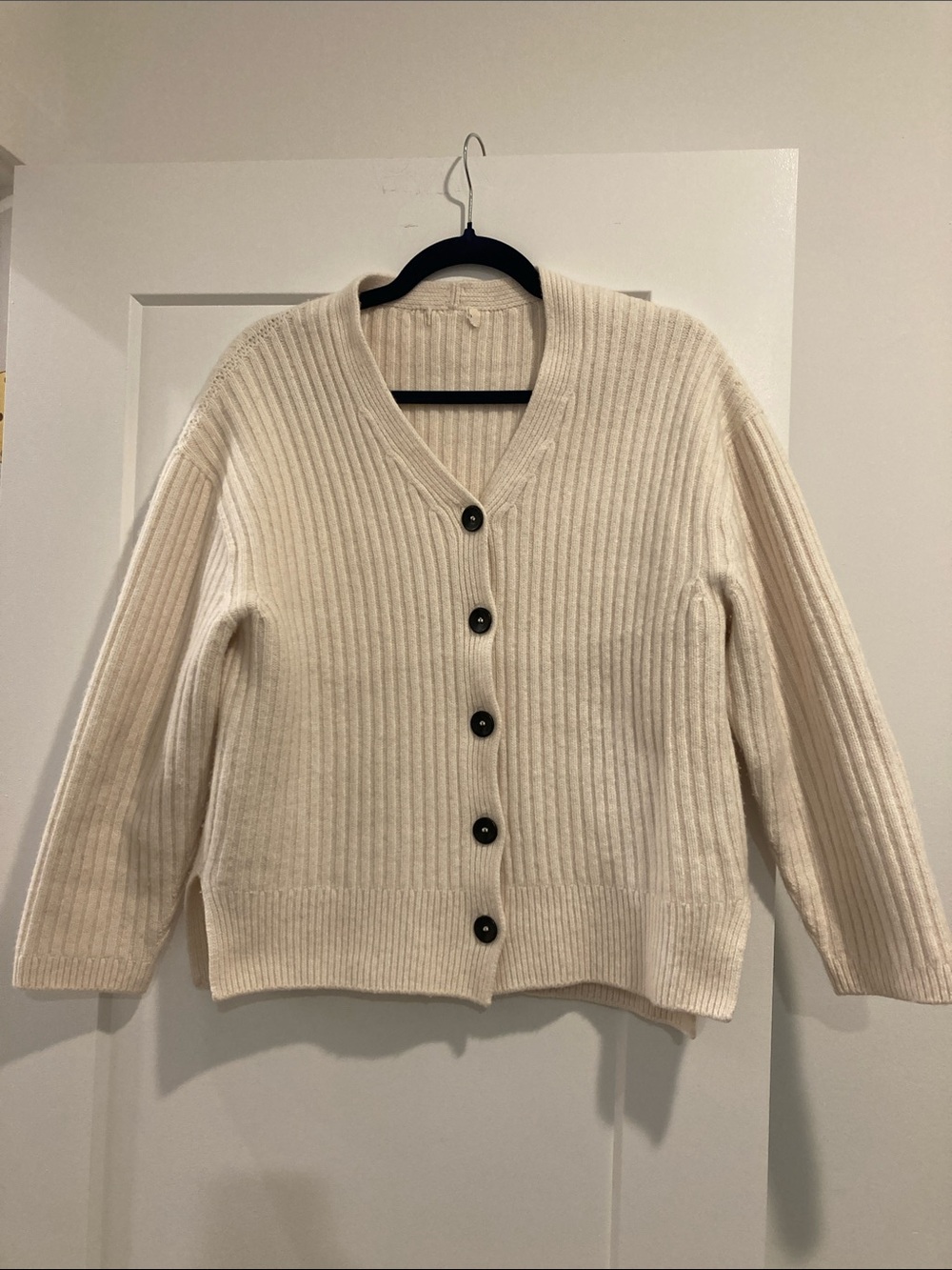 James Street Cream/White Loft Ribbed Cardigan Sweater